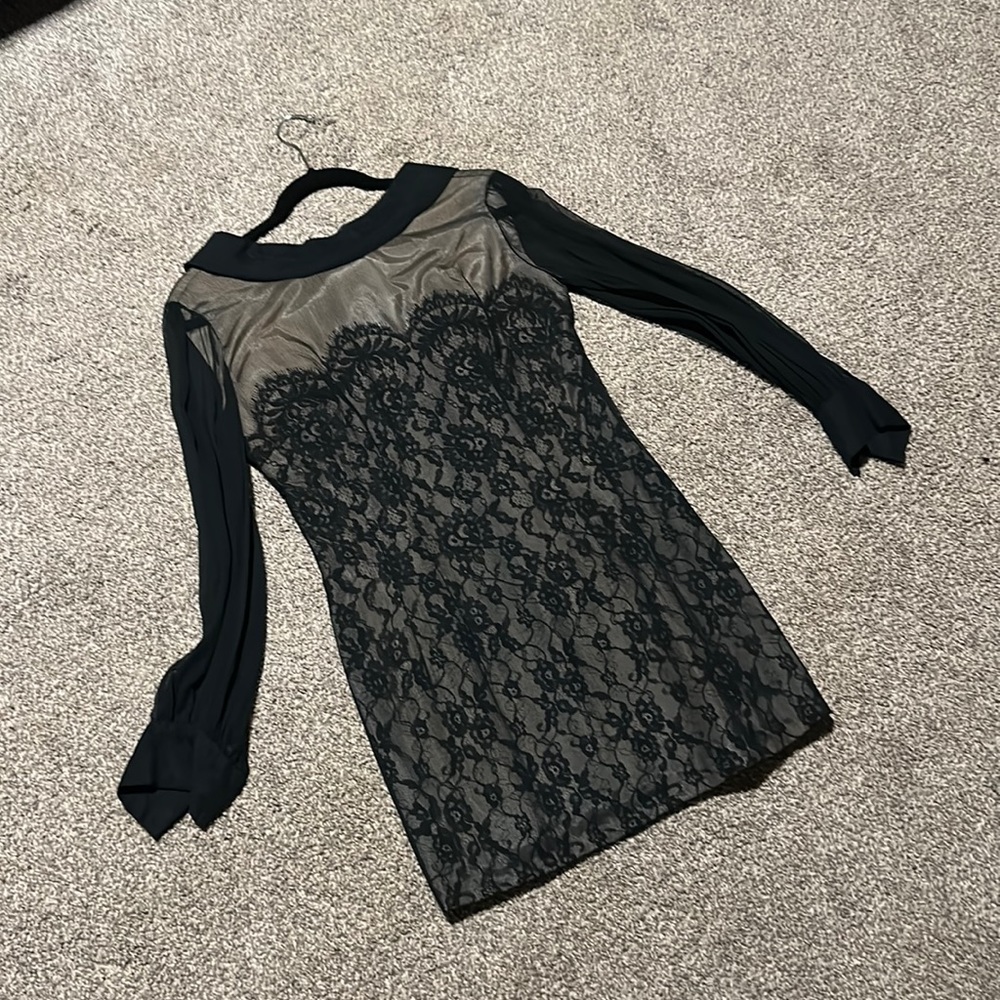 Vintage Elinor Gay Original Black Nude Lace Dress